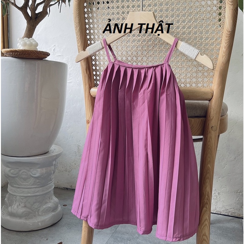 Váy bé gái Hatuba 2 dây dập ly mầu tím XHN1005