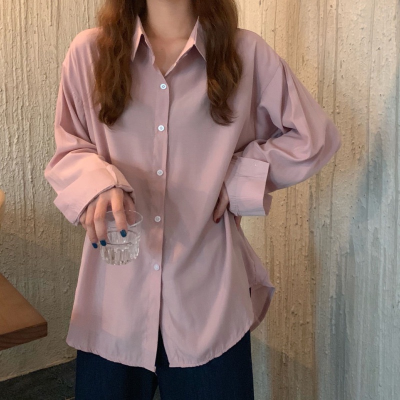 Áo Sơ Mi Tay Dài Màu Trơn Đơn Giản Thời Trang Cho Nữ