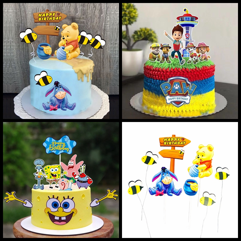 Bộ phụ kiện trang trí bánh sinh nhật họa tiết hoạt hình xinh xắn