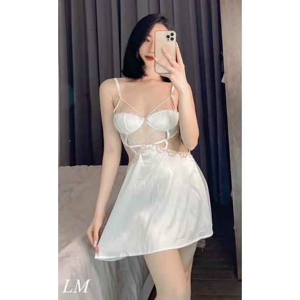 Váy ngủ lụa đáp ren ngực Tea Store V61 V62