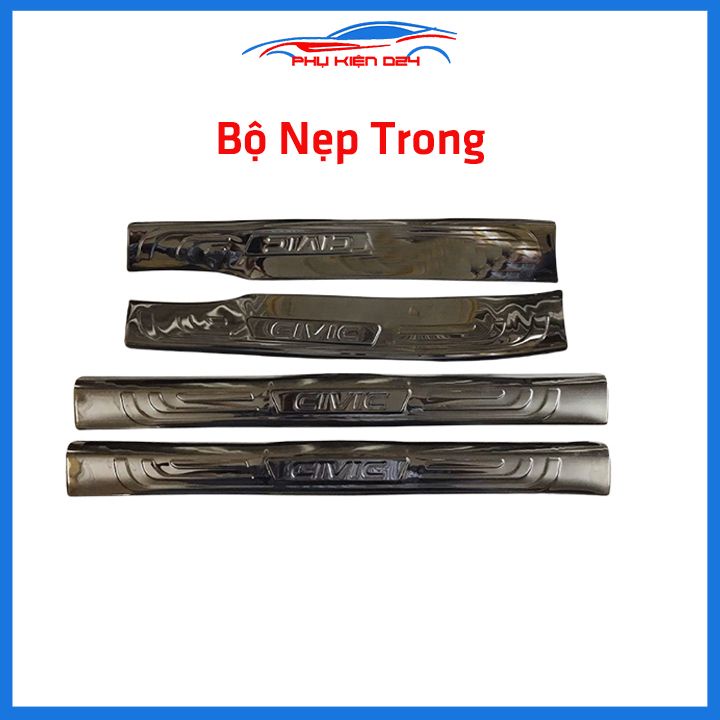 Bộ ốp bậc cửa trong ngoài nẹp bước chân Civic 2016-2017-2018-2019-2020 vân Titan chống trầy trang trí xe