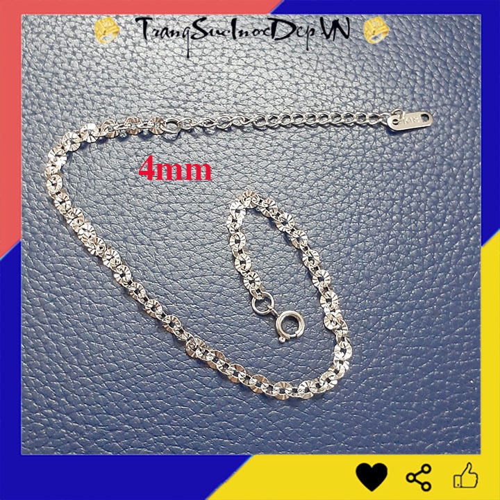 Lắc chân nữ inox kiểu chữ cong chạm chiếu lấp lánh 4mm sáng đẹp, không đen, đem lại vẻ đẹp cho đôi chân quyến rũ của bạn