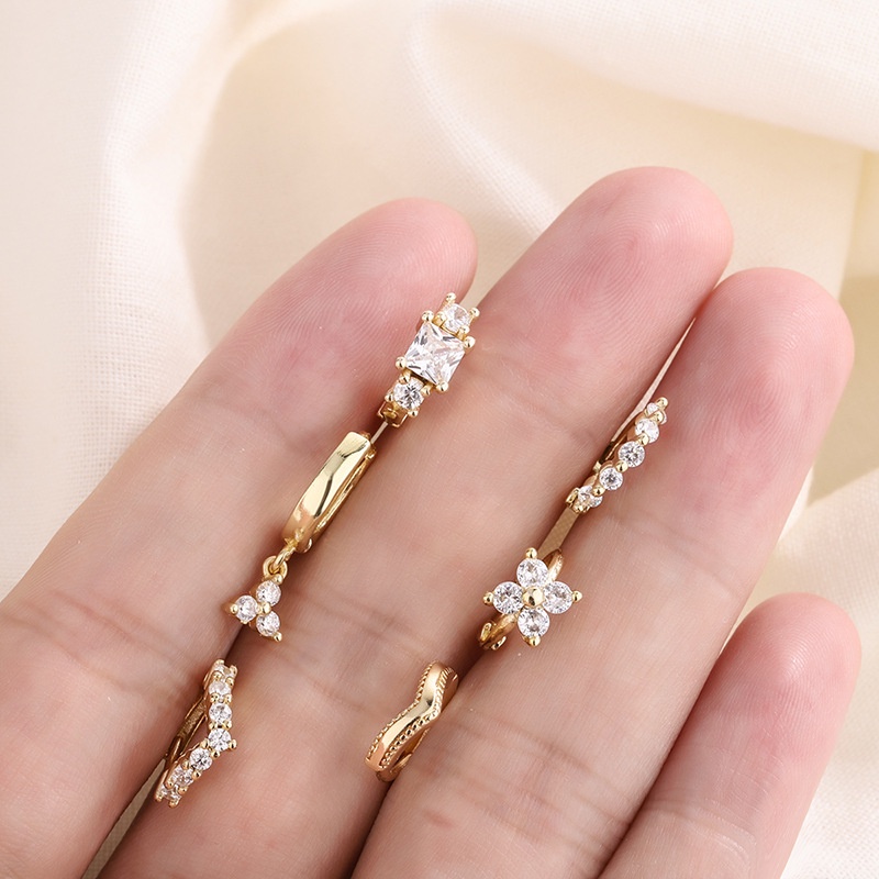 Đôi khuyên tai Mạ Vàng Ahellogirl hình tròn đính đá zircon thời trang Hàn Quốc cho nữ