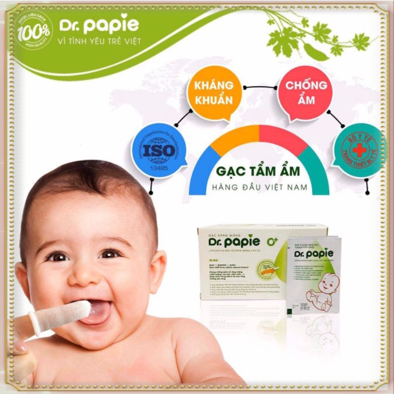 Gạc rơ lưỡi Dr Papie vệ sinh răng miệng / Rơ lưỡi Dr Papie cho bé (30 gói)