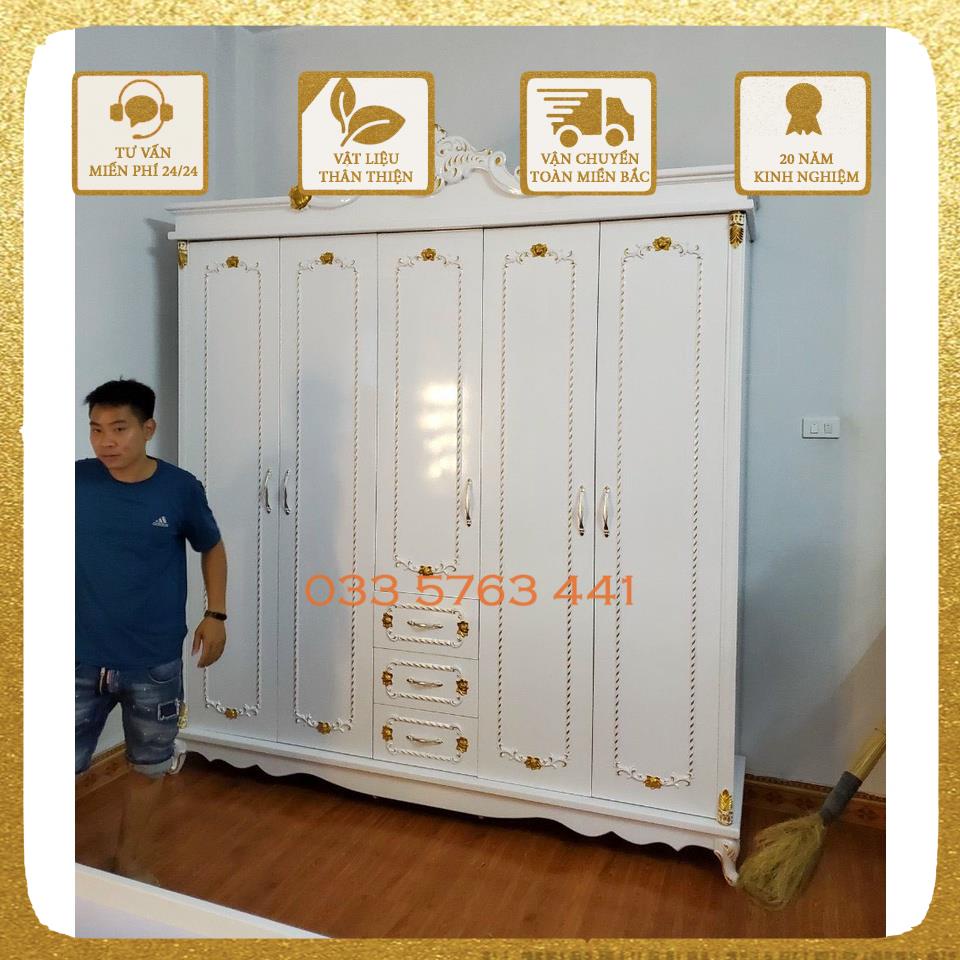 Tủ quần áo gỗ phong cách tân cổ điển sang trọng, đa dạng kích thước