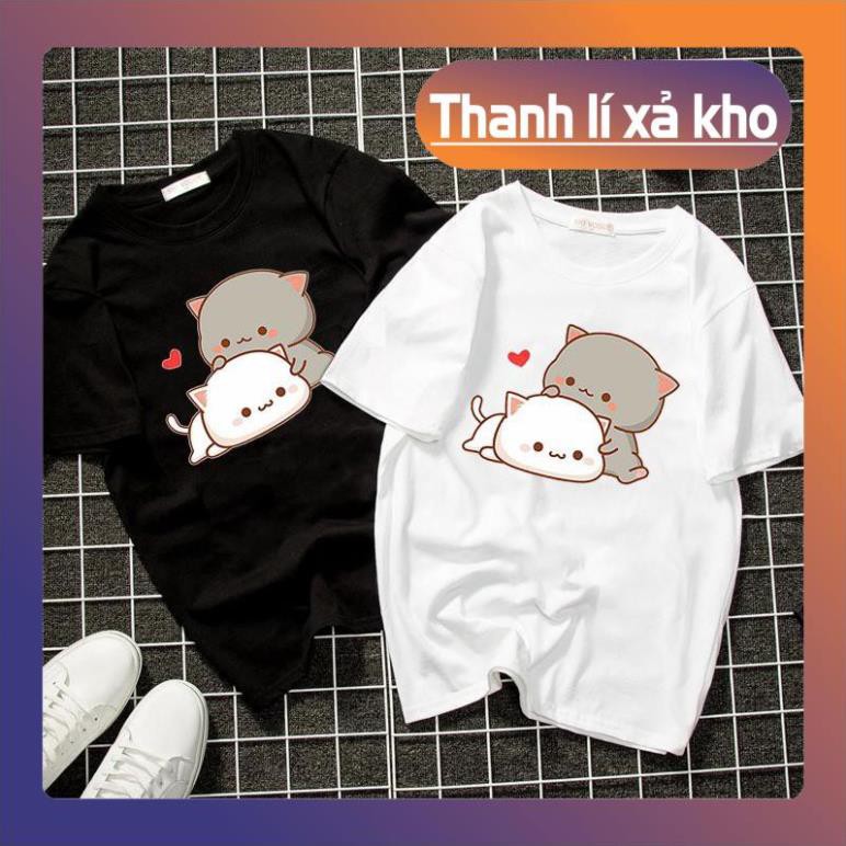 ÁO ĐÔI🔥BÁN CHẠY🔥 Áo thun unisex chibi mèo dễ thương form rộng vải dày mịn 2019T1262