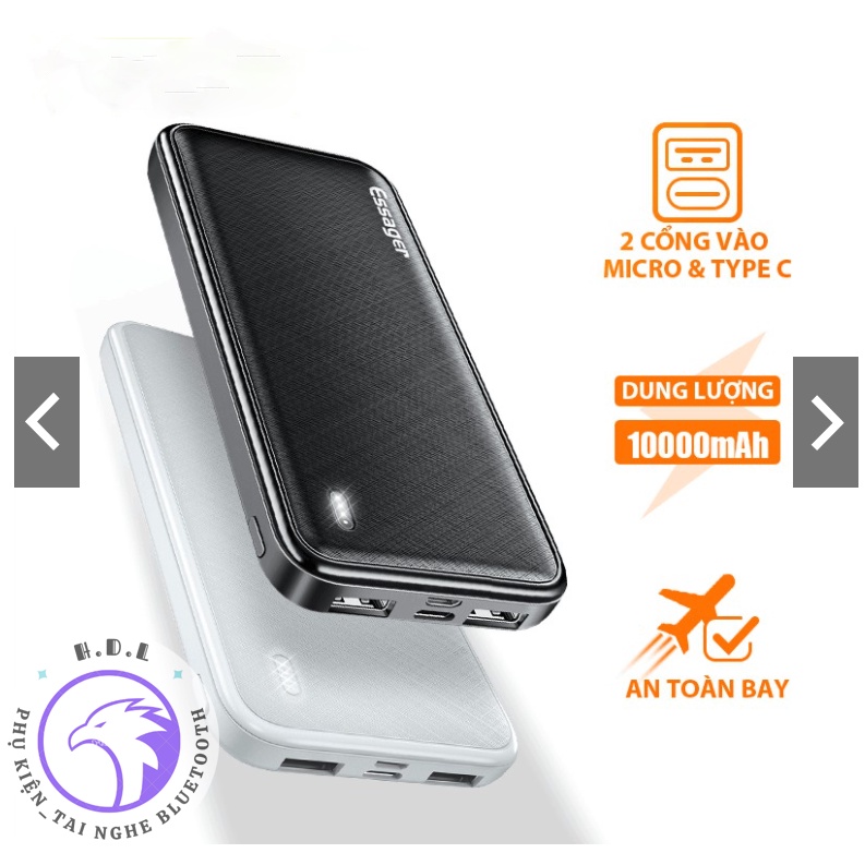 Essager 10000mAh Power Bank 5V2.4A Max.Sạc dự phòng cao cấp, hiện đại,nhỏ gọn, Chất lượng cao.