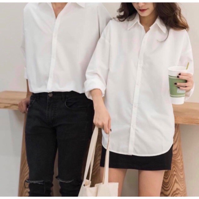 Áo sơ mi nam nữ dài tay unisex màu trắng chất lụa phong cách trẻ