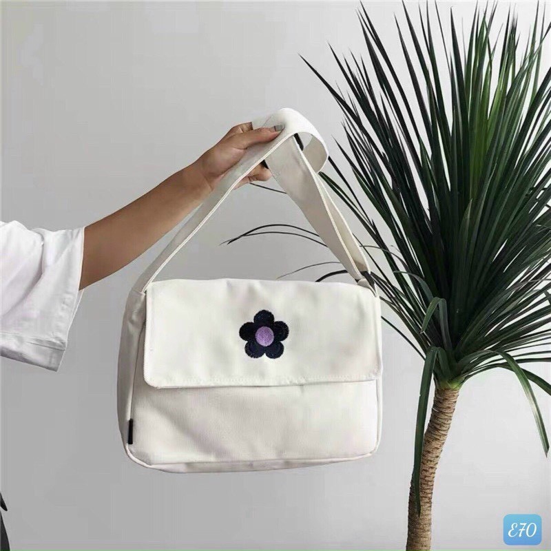 TÚI VẢI TOTE ĐEO CHÉO, TÚI VẢI DỆT CANVAS HÌNH HOA HÌNH BƯỚM [ CÓ TÚI CON] PHONG CÁCH ULZZANG  Unisex