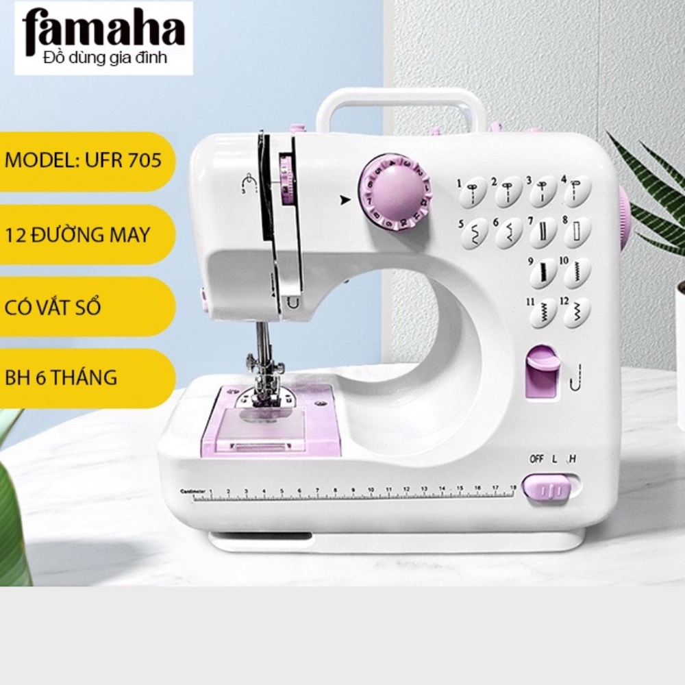 Máy May Mini Gia Đình UFR 705, Máy Khâu Mini 12 Đường May, Có Vắt Sổ, May Được Vải Thun Kèm Chân Vịt