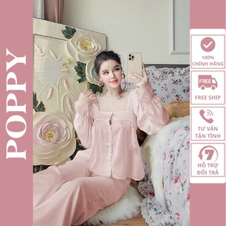 Bộ mặc nhà nữ  hàn quốc lụa LATIN đẹp, pijama nữ cao cấp đồ bộ ngủ pijama nữ quần dài POPPY-A20