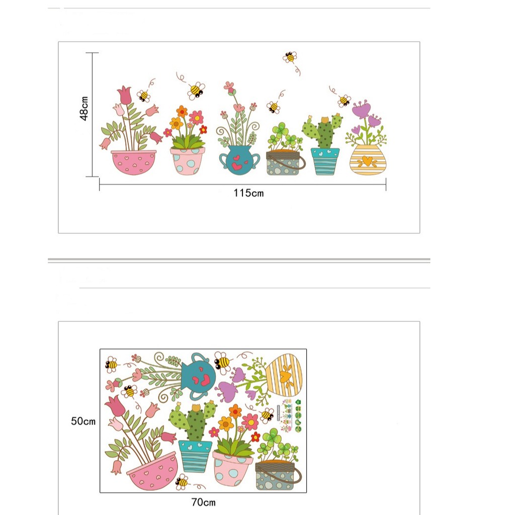 Tranh decal dán tường LỌ HOA với những bông hoa khoe sắc trang trí phòng bếp, cửa hàng - Decal dán tường