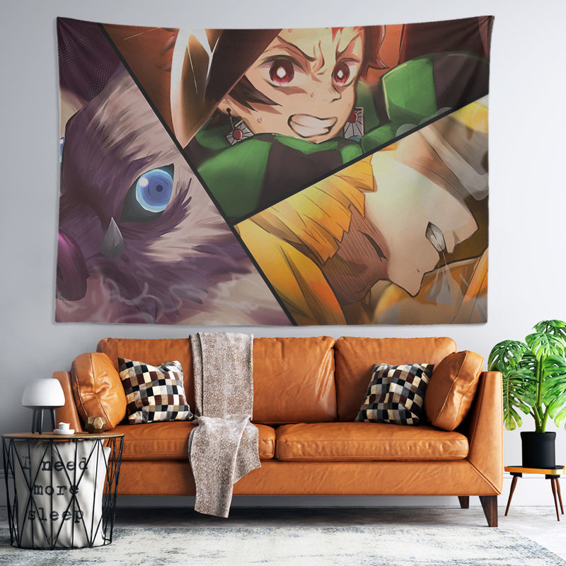 Anime Kimetsu No Yaiba Nezuko Tanjirou Background Fabric Dorm Room Bedroom Dress up Decoration Hanging Cloth