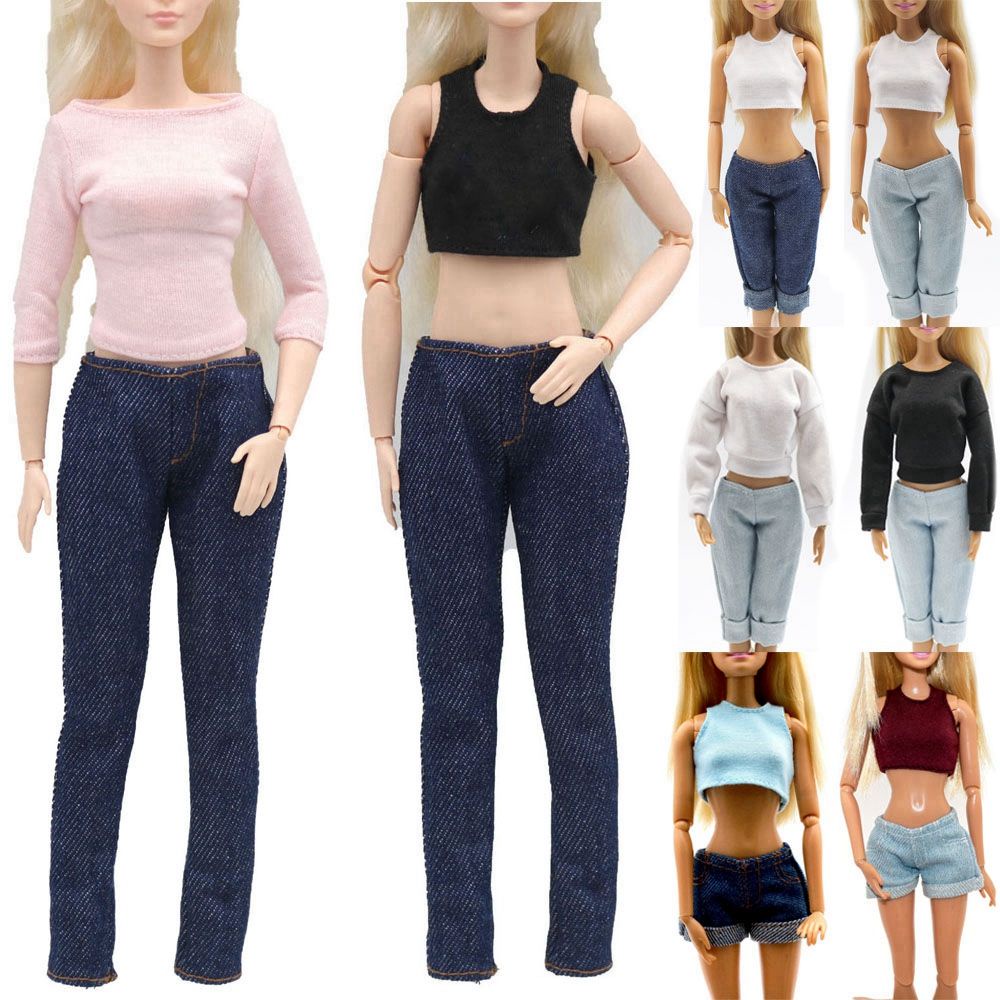 Bộ áo khoác jean + quần short da nhiều kiểu dáng tỉ lệ 1/6 11.5&quot; dành cho búp bê