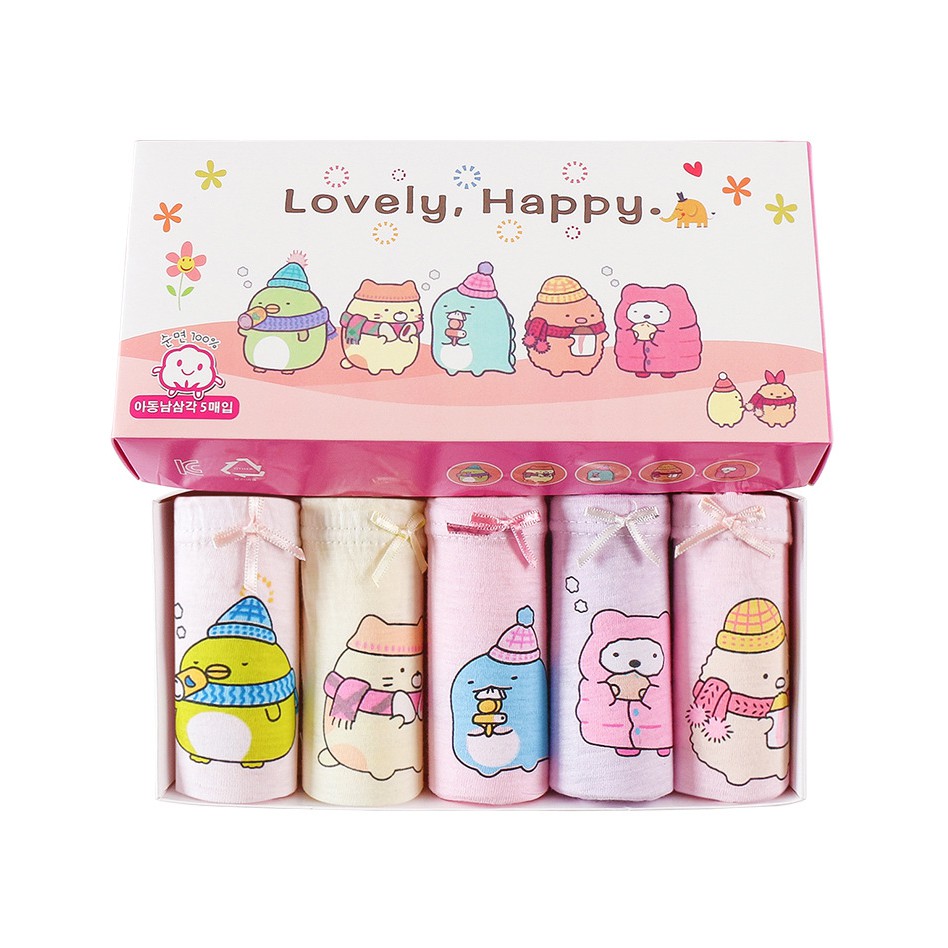 Set 5 quần xì trẻ em Hàn Quốc 100% vải cotton thoáng mát, an toàn cho sức khỏe mẫu Happy-Lovely-Hồng dành cho bé gái