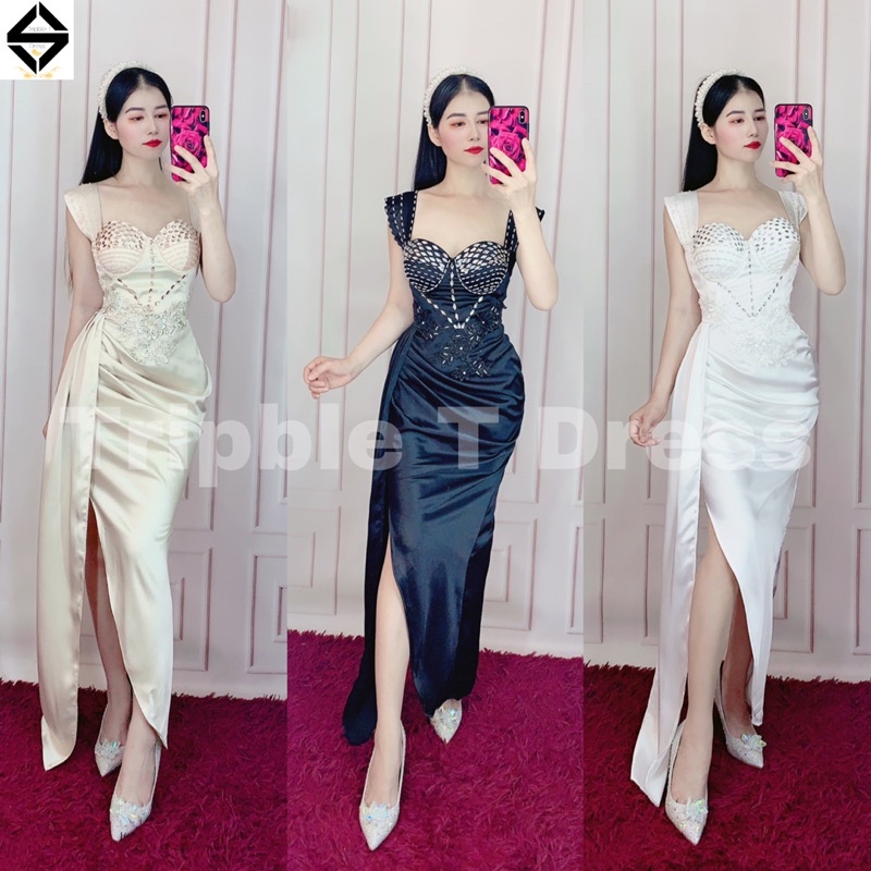Đầm body dự tiệc kết cườm và hoa nổi sang trọng TRIPBLE T DRESS - size M/L - MS369V