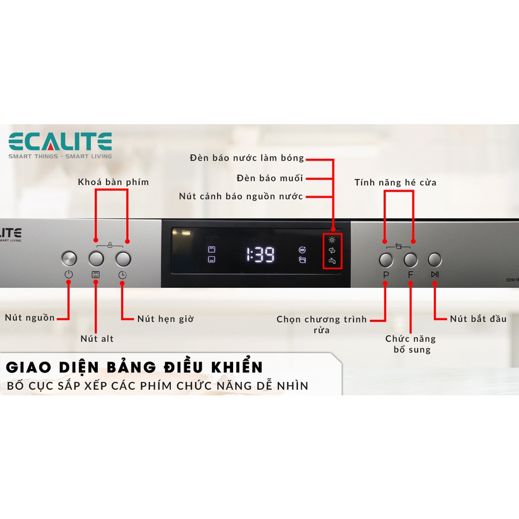 Máy Rửa Chén Độc Lập Ecalite EDW-SMS6015AS - Màu Bạc