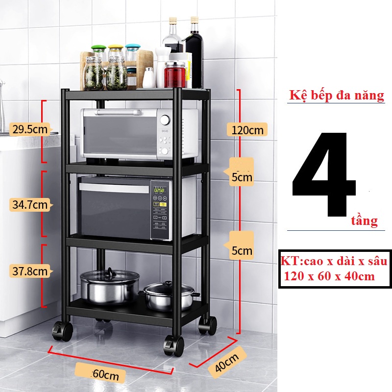 Giá Kệ Bếp Đa Năng Lò Vi Sóng -Kệ Bếp 3-4-5 Tầng Bằng Thép Sơn Tĩnh Điện Có Bánh Xe