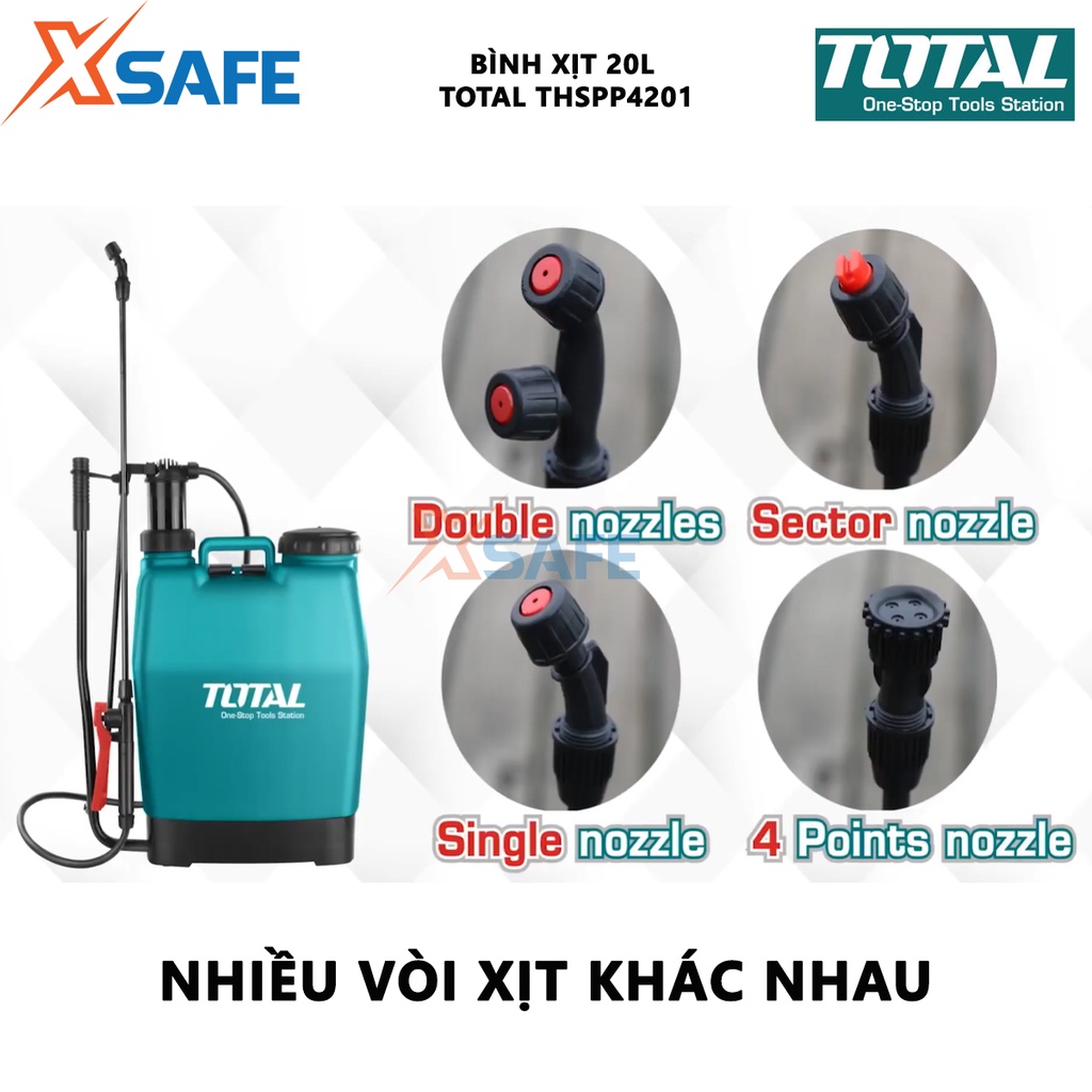 Bình xịt TOTAL THSPP4201 20L cần chữ Y, điều chỉnh vòi phun từ phun mạnh đến phun sương