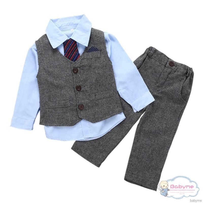 ♕ babyme ღ Gentleman Suit 3pcs Boys Long Sleeve Shirt +Vest+Pants Kids Boys Set