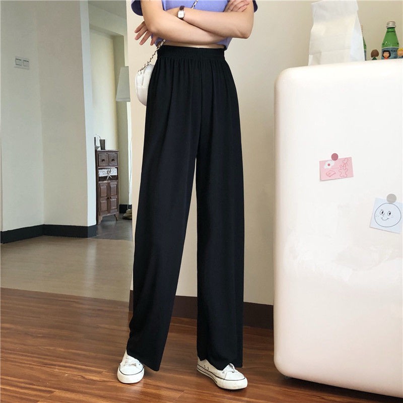 Quần dài ống suông lưng thun dáng dài màu đen CRQ026