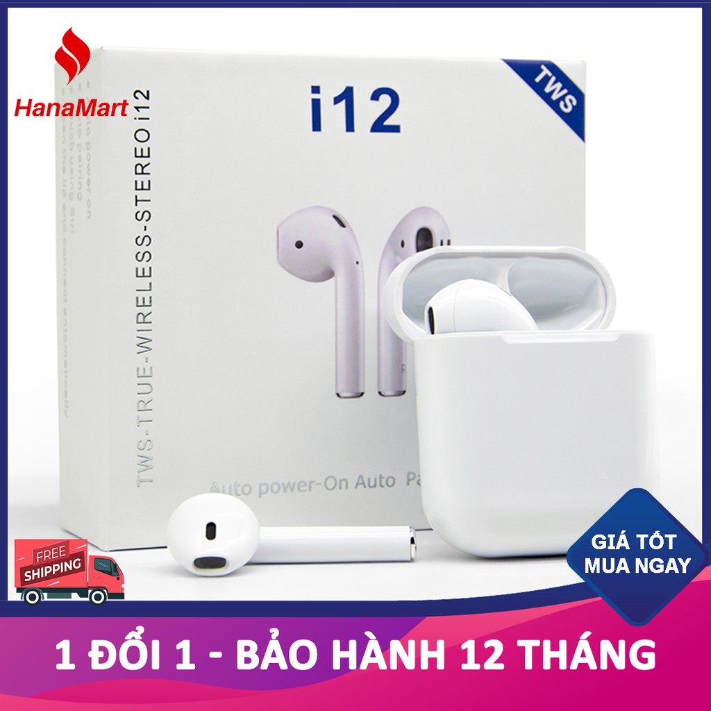 Tai nghe Bluetooth không dây nhét tai i12 cho điện thoại  Sony, Samsung, iphone, Apple, Oppo - HanaMart