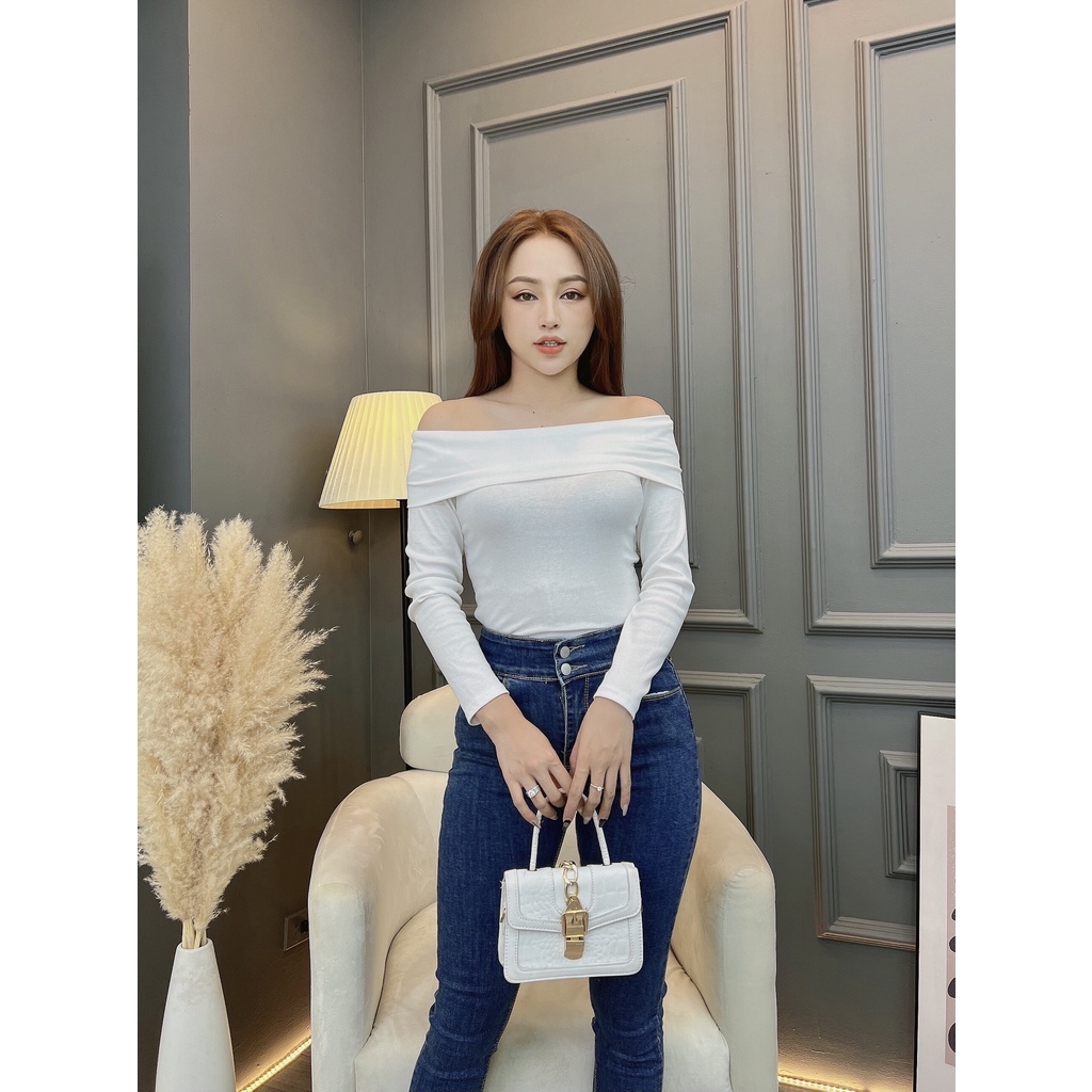 Áo thun len trễ vai nữ CRAZYTEEN sang trọng AT0219