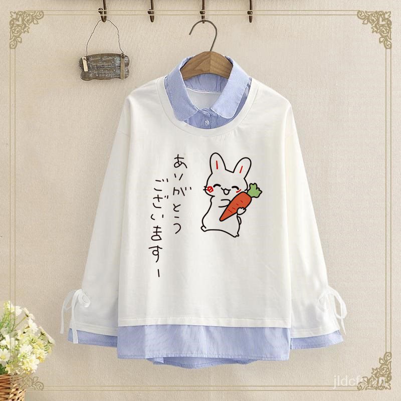 Áo thun tay dài giả hai mảnh thời trang mùa thu cho nữ 12-15 tuổi