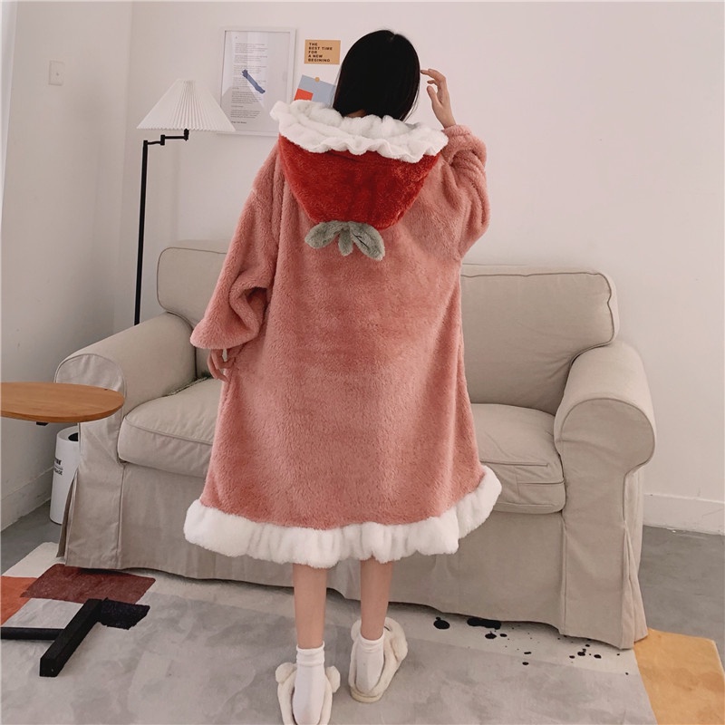 {Nightgown} Đầm Ngủ Ngủ Lông Cừu San Hô Dày Dặn Dáng Dài Mùa Đông Cho Nữ Cỡ Lớn 2021 Plus mm----&-**- | BigBuy360 - bigbuy360.vn