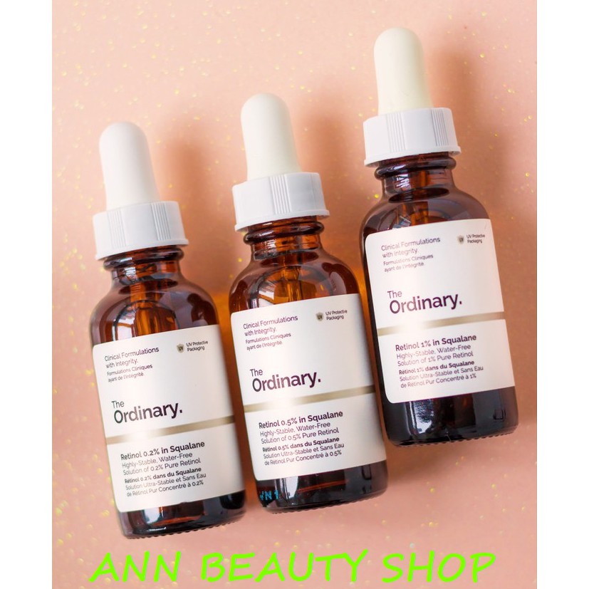 Serum Giảm mụn, chống lão hóa Retinol 0.2% 0.5% 1% in Squalane The Ordinary