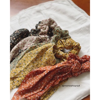 [Được yêu thích] Scrunchies cột tóc hoa nhí kèm nơ phong cách vintage cổ điển