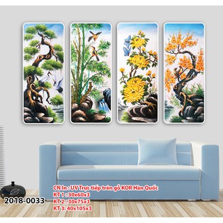 Tranh Treo Tường 3D Tứ Quý / Tranh Treo Phòng Khách Sang Trọng / In trực tiếp trên gỗ nhập khẩu Hàn Quốc