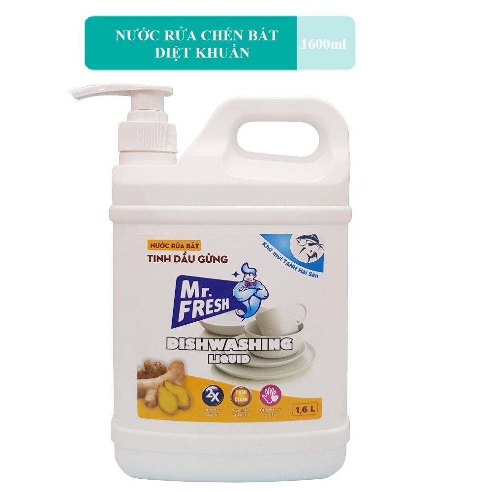 Nước rửa chén bát siêu sạch diệt khuẩn Mr Fresh 1,6L Tinh Dầu Gừng