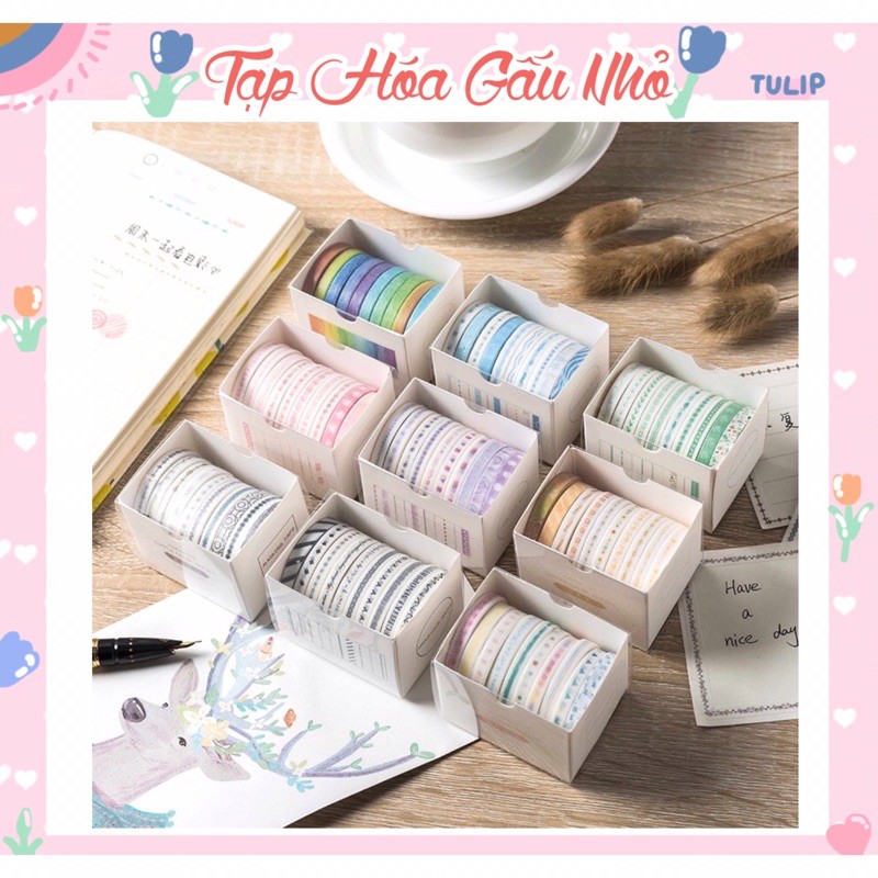 Set 10 cuộn washi mini retro - taphoagaunho