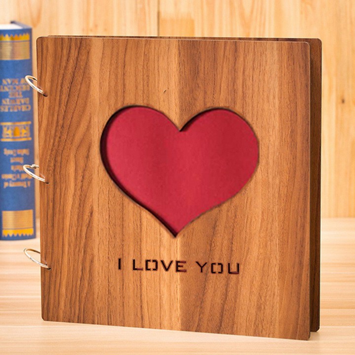 Album ảnh tự tạo DIY 29x29 cm bìa gỗ khắc I LOVE YOU - Winz.vn
