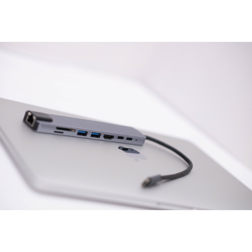 Bộ chia (HUB) USB-C 8 trong 1 vỏ nhôm nguyên khối cho Macbook - Bảo hành 12 tháng 1 đổi 1 trong 30 ngày