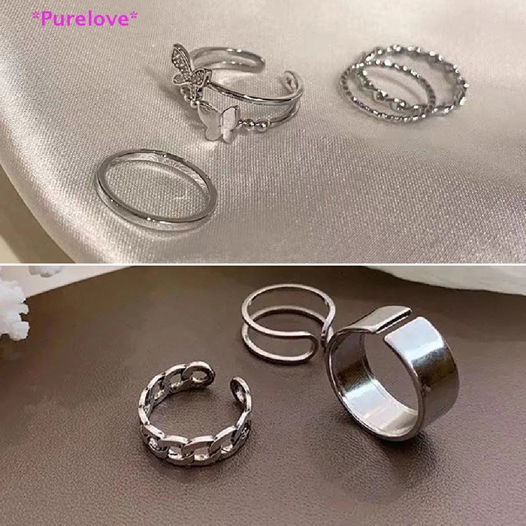 Set 3 / 4 Nhẫn Hở Hình Bướm Bằng Kim Loại Có Thể Điều Chỉnh Phong Cách Punk Cá Tính Cho Nữ Mới