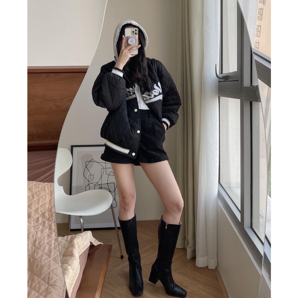 (Ảnh thật) Khoác chần bông kèm mũ Audrey 4224
