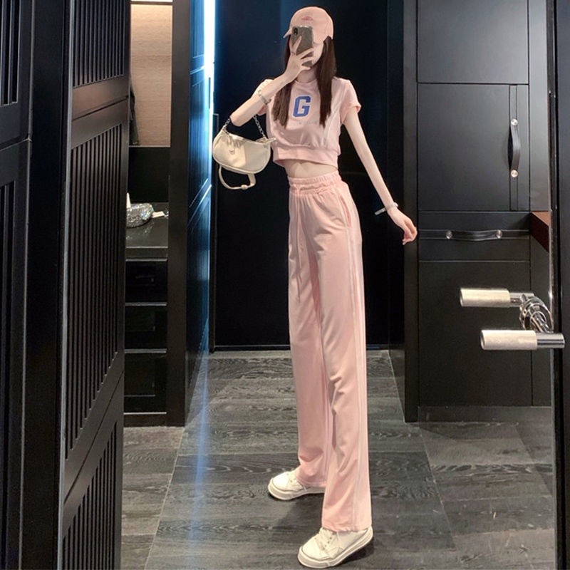 Áo thun ngắn tay và Quần dài ống rộng thời trang cho nữ