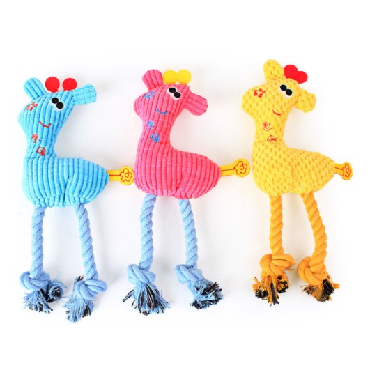 ĐỒ CHƠI CHÓ MÈO, DÂY THỪNG COTTON HÌNH HƯƠU CAO CỔ NHỒI BÔNG, CÓ ÂM THANH, GẶM NHẮM, MÀI RĂNG, GIẢM NGỨA RĂNG