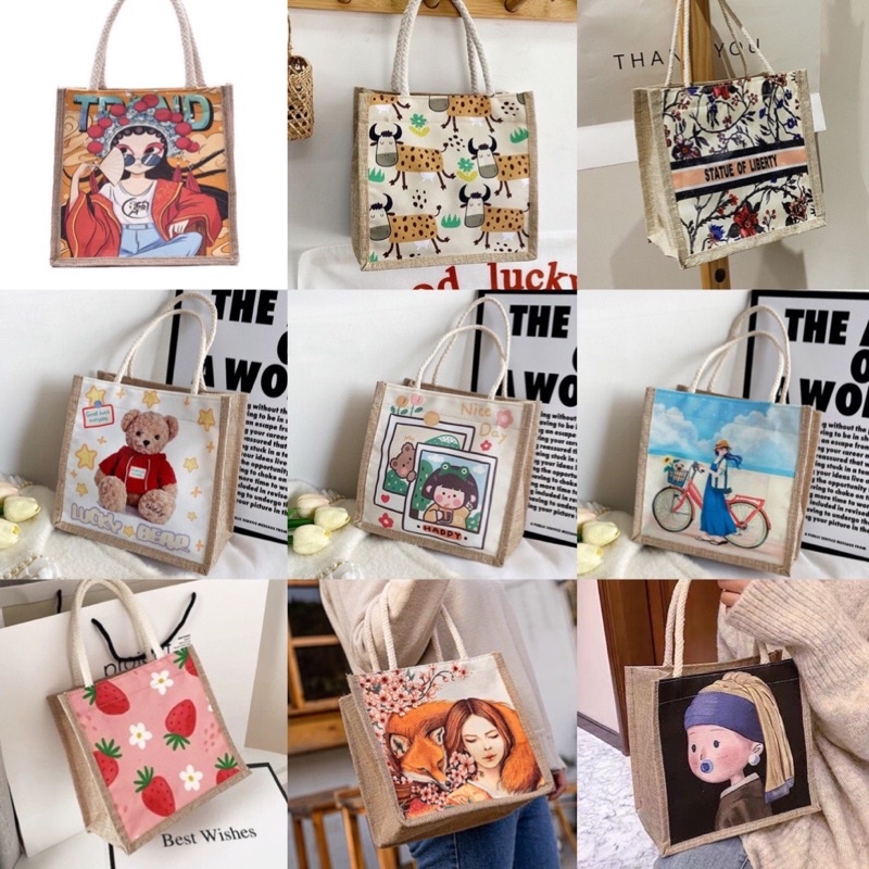 Túi Cói In Hình Vintage (loại siêu đẹp)
