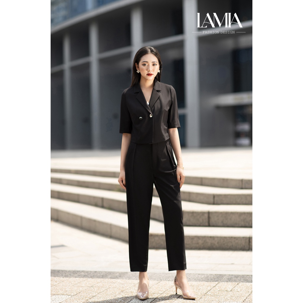Set áo vest nữ croptop màu đen Lamia Design LE040