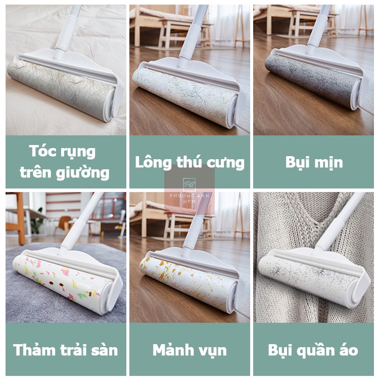 Cây Lăn Bụi Cán Dài Làm Sạch Quần Áo, Sàn Nhà, Ga Giường, Lông Chó Mèo - Độ Dài Tùy Chỉnh - Lõi Lăn 24cm