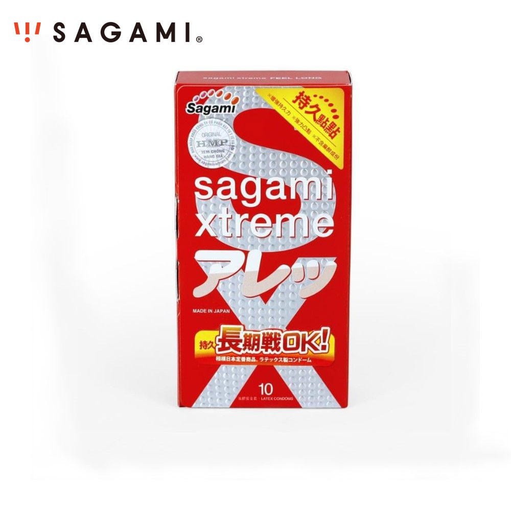 Bao Cao Su Kéo Dài Thời Gian SAGAMI Xtreme Feel Long Gân Gai, Siêu Mỏng Nhật Bản (Hộp 10 gói)