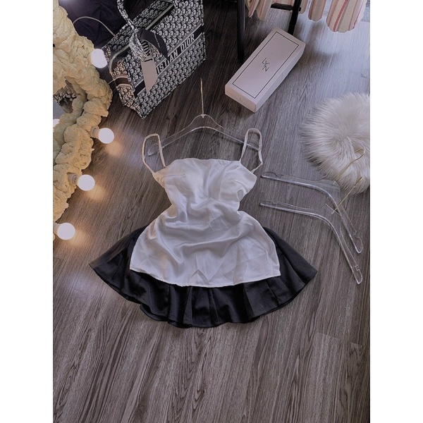 Có mút ngực Set Bộ Áo kiểu 2 dây lụa hở lưng Kèm Chân Váy  Xoè Hình thật cuối