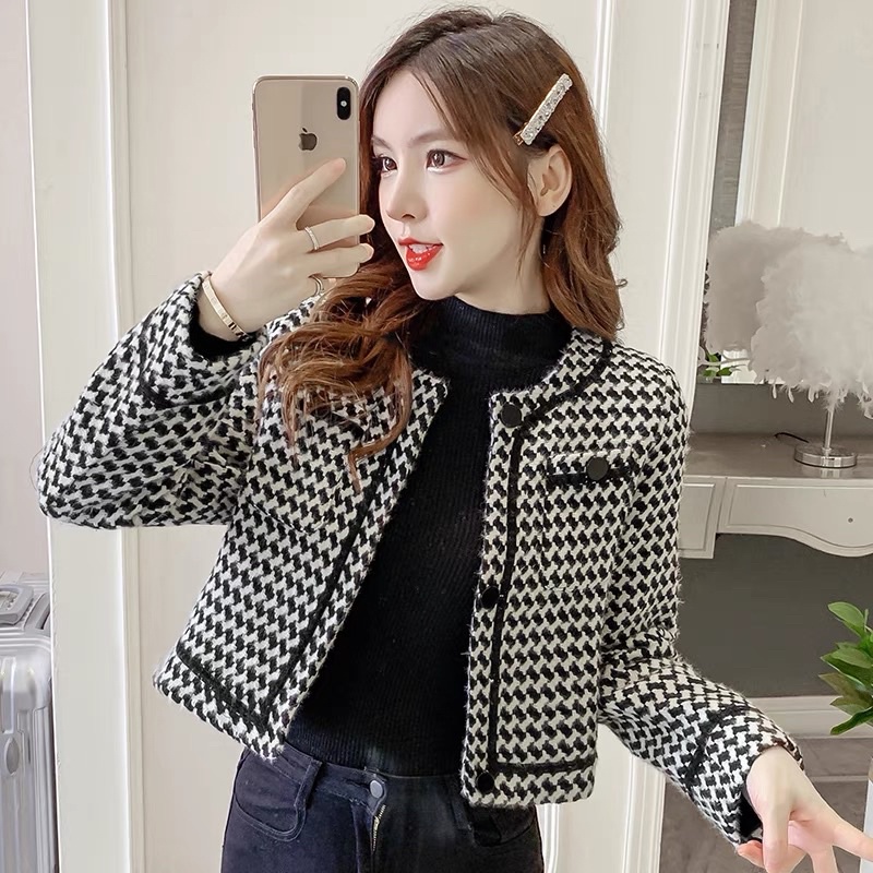 Áo dạ kẻ dáng ngắn QCCC-ảnh thật