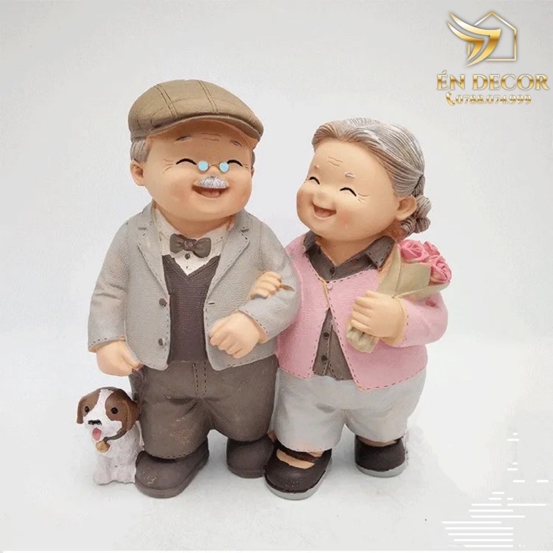 Tượng Ông Bà, Trang Trí Phòng Khách, Phòng Ngủ, Ông Bà Già Hạnh Phúc, Én Decor