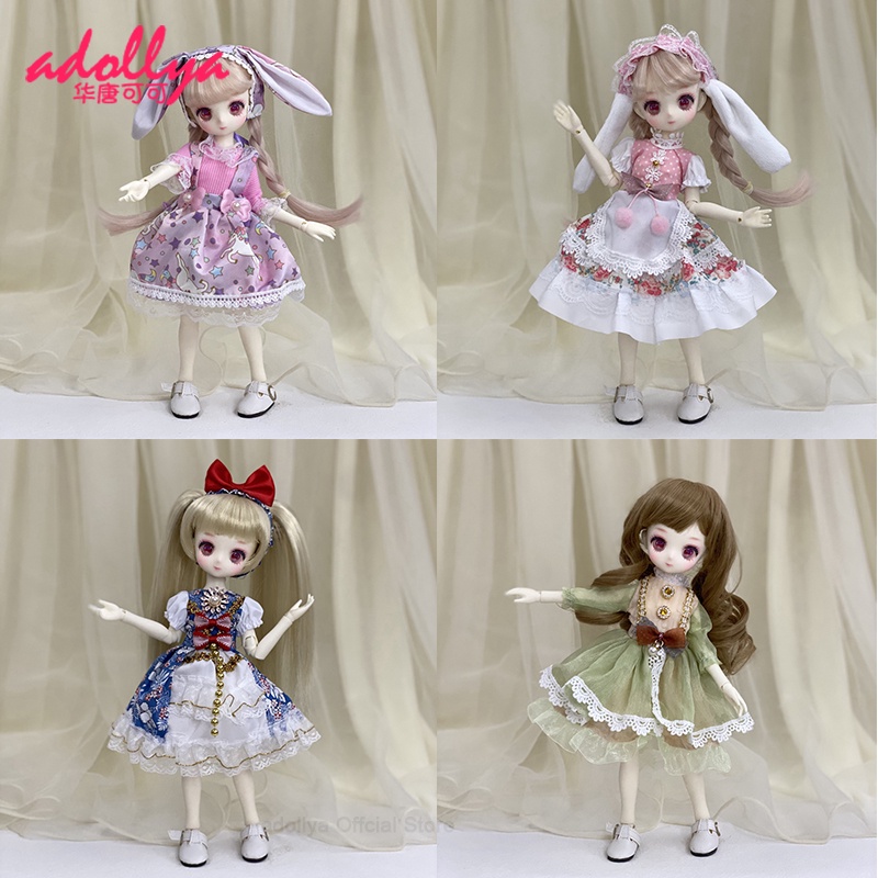 Bộ Đầm + Vớ + Băng Đô Hoa Cho Búp Bê 1/6 BJD