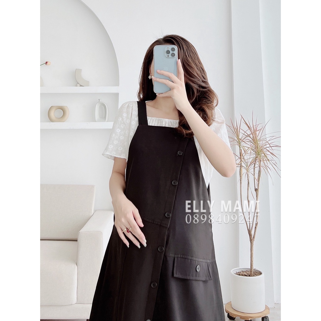 ( 40kg - 95kg ) Set Yếm Bầu , Suông Cúc Chéo Mặc Thoải Mái Suốt Thai Kì &amp; Sau Sinh ( Yếm +  Áo )