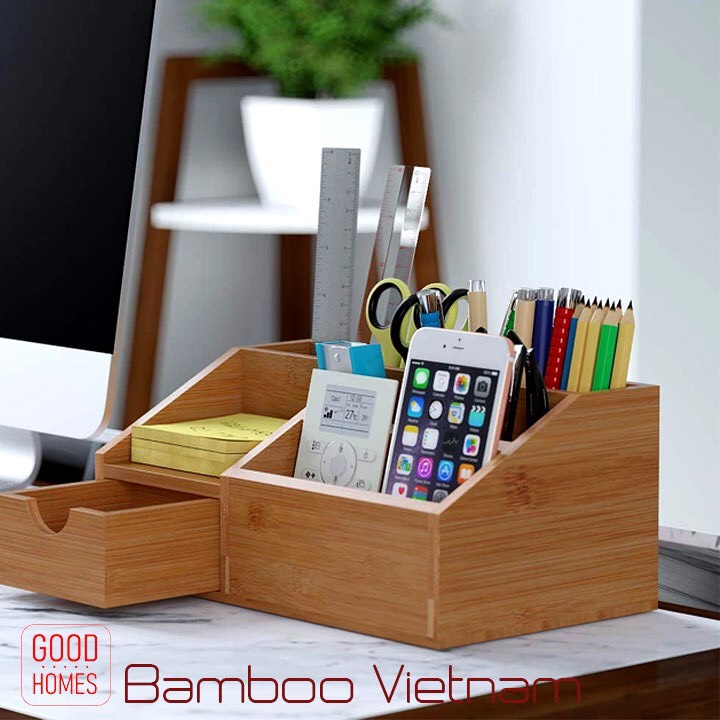Ống cắm bút _ Hộp đựng bút để bàn gỗ tre